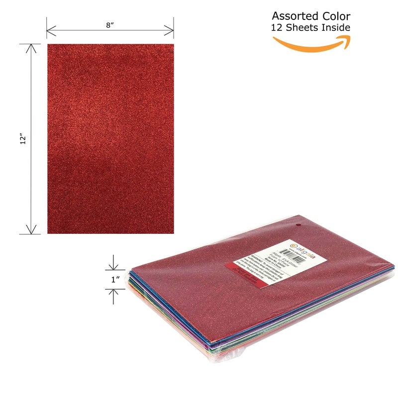 Allgala 12 Pack Glitter EVA Foam Paper 8" x 12" Sheets - Assorted Colors - Perfect for Kids Art Projects and Classrooms or Cosplay DIY Cutters Card Party Decoration - Image 2